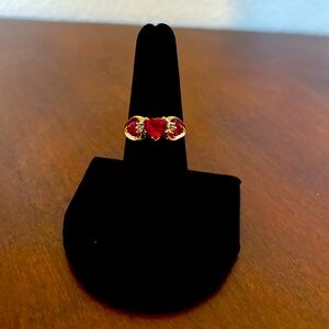 10K Gold Simulated Ruby Heart Ring